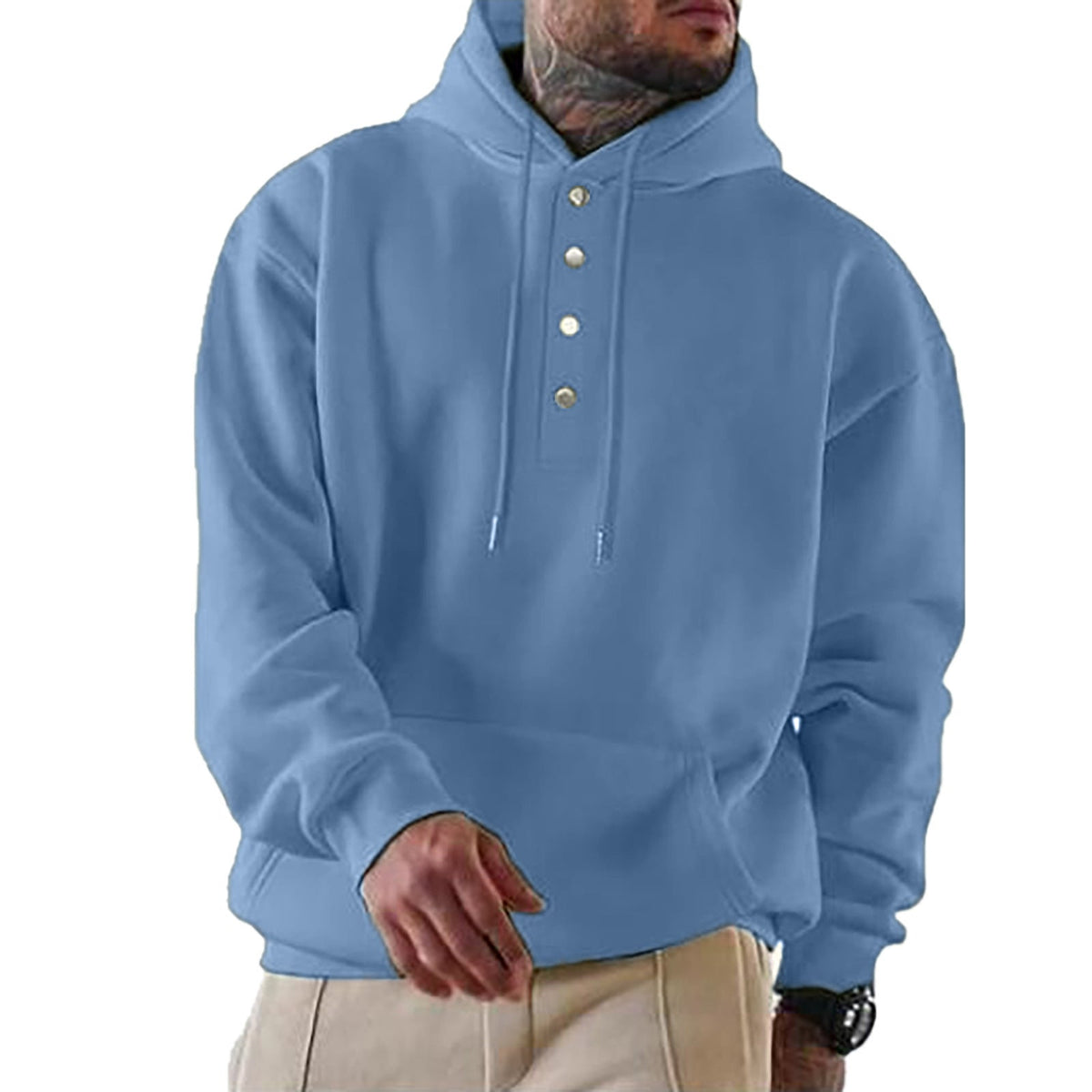 Theo - Men’s oversized comfy henley hoodie with button neck and drop shoulder