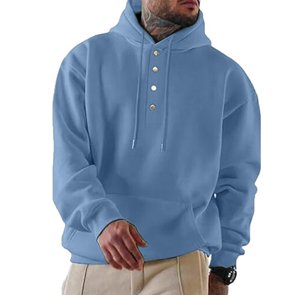 Theo - Men’s oversized comfy henley hoodie with button neck and drop shoulder