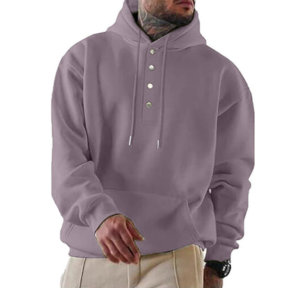 Theo - Men’s oversized comfy henley hoodie with button neck and drop shoulder