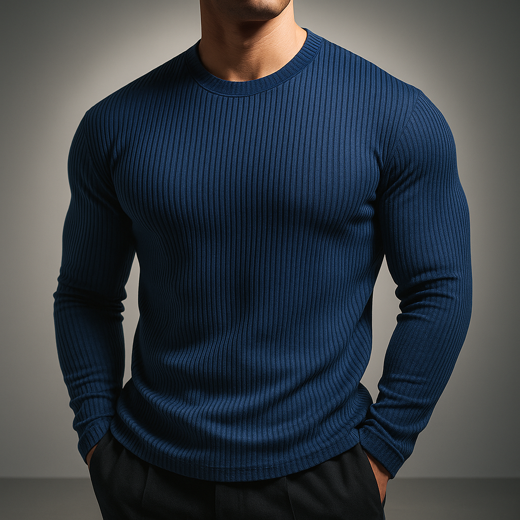 Theo - Men's ribbed knitted jumper with crew neck and slim fit