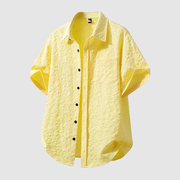 Thomas - Casual Men's Linen Shirt with Textured Floral Print and Chest Pocket