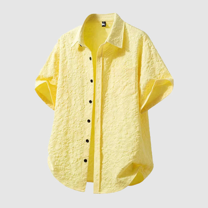 Thomas - Casual Men's Linen Shirt with Textured Floral Print and Chest Pocket