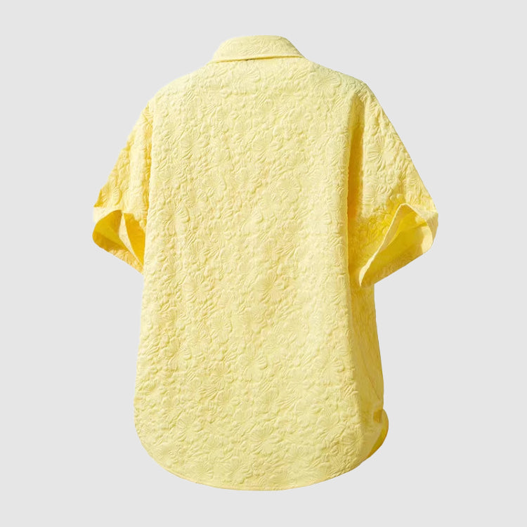 Thomas - Casual Men's Linen Shirt with Textured Floral Print and Chest Pocket