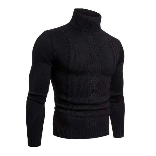 Thomas - Men's Knitted Jumper Roll Neck with Cable Detail and Long Sleeves