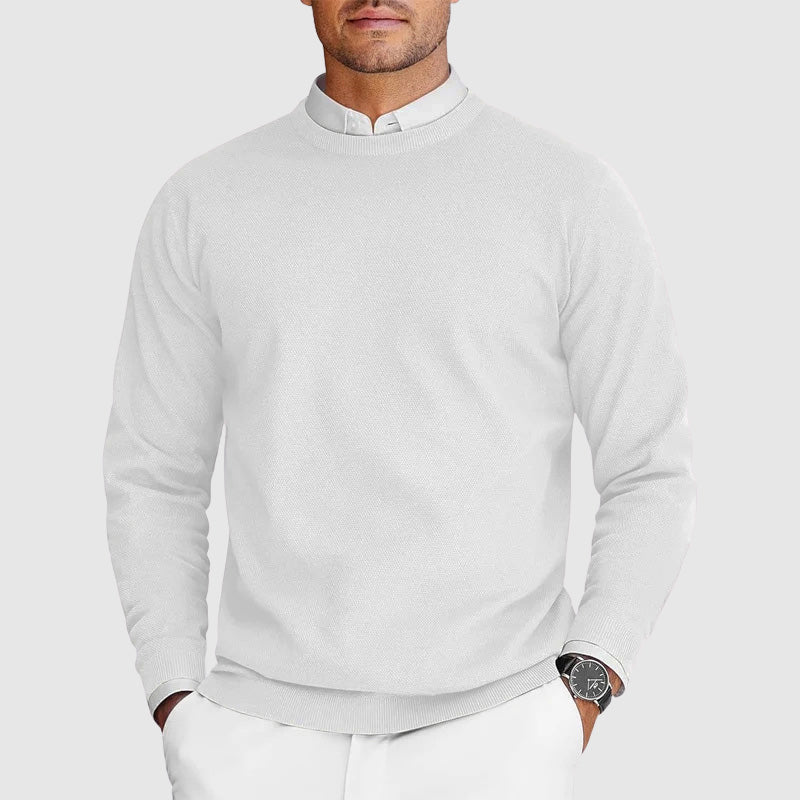 Thomas - Men's casual knitted crew neck jumper with ribbed cuffs and hem