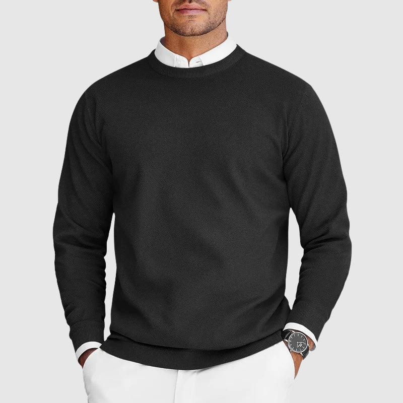 Thomas - Men's casual knitted crew neck jumper with ribbed cuffs and hem