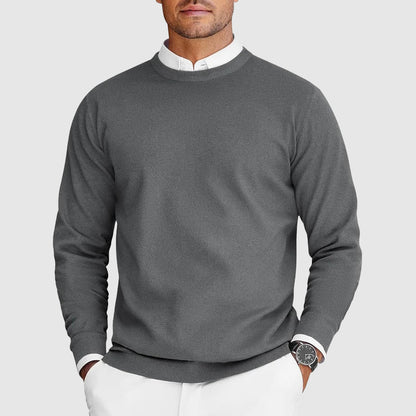 Thomas - Men's casual knitted crew neck jumper with ribbed cuffs and hem