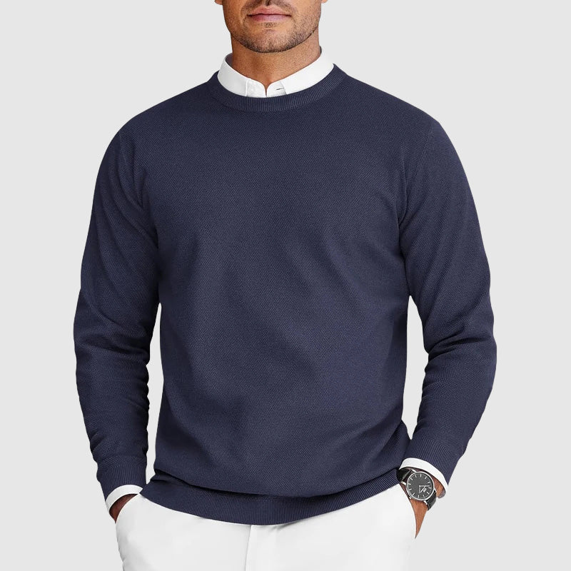 Thomas - Men's casual knitted crew neck jumper with ribbed cuffs and hem