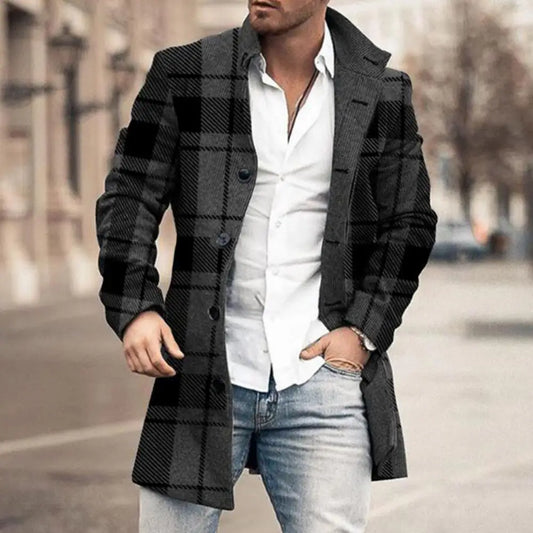 Thomas - Men's long smart winter coat with lapel collar and button front