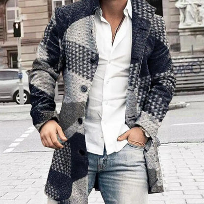 Thomas - Men's long smart winter coat with lapel collar and button front