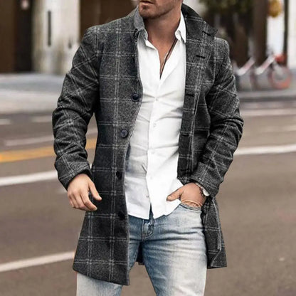 Thomas - Men's long smart winter coat with lapel collar and button front