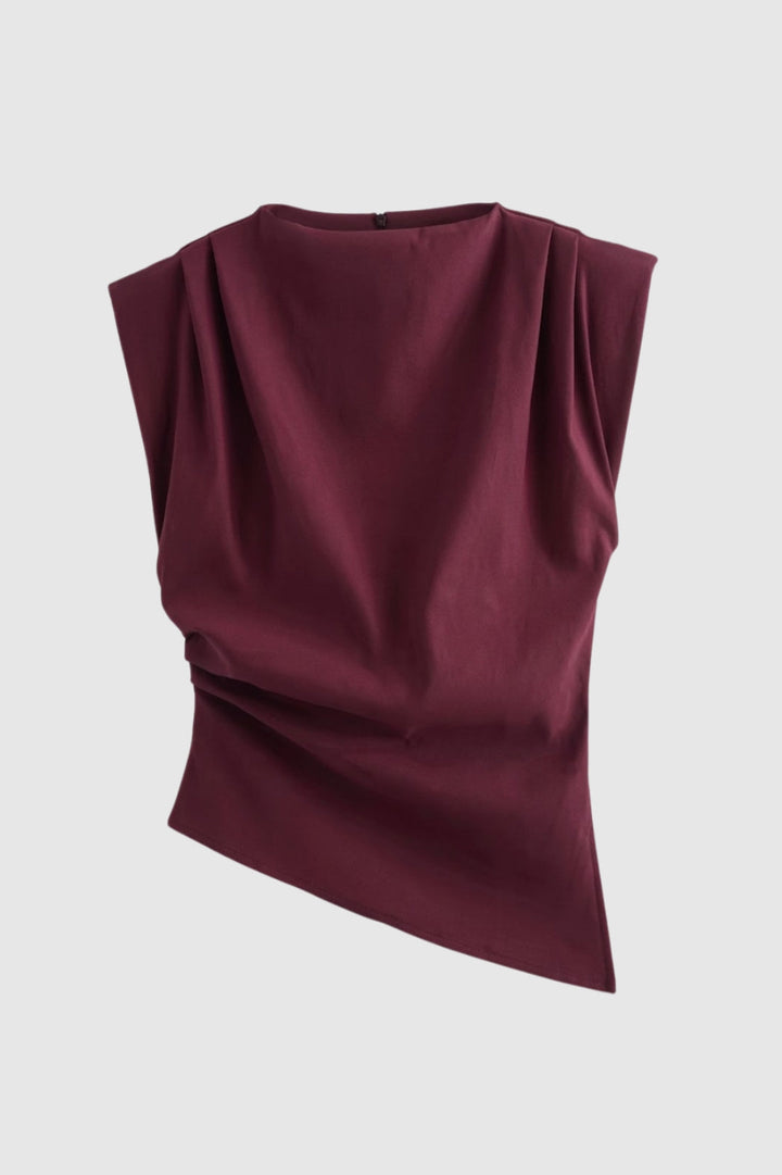 Top Women - Sleeveless Mock Neck Draped Ruched Side | Elegant