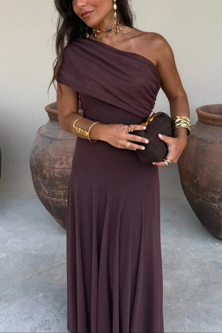 Valentina - Elegant Women's Wedding Guest Maxi Dress with One Shoulder and Draped Detail