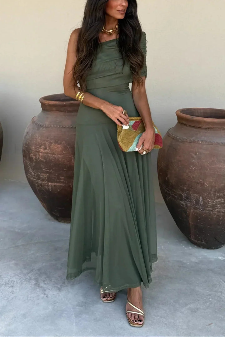 Valentina - Elegant Women's Wedding Guest Maxi Dress with One Shoulder and Draped Detail