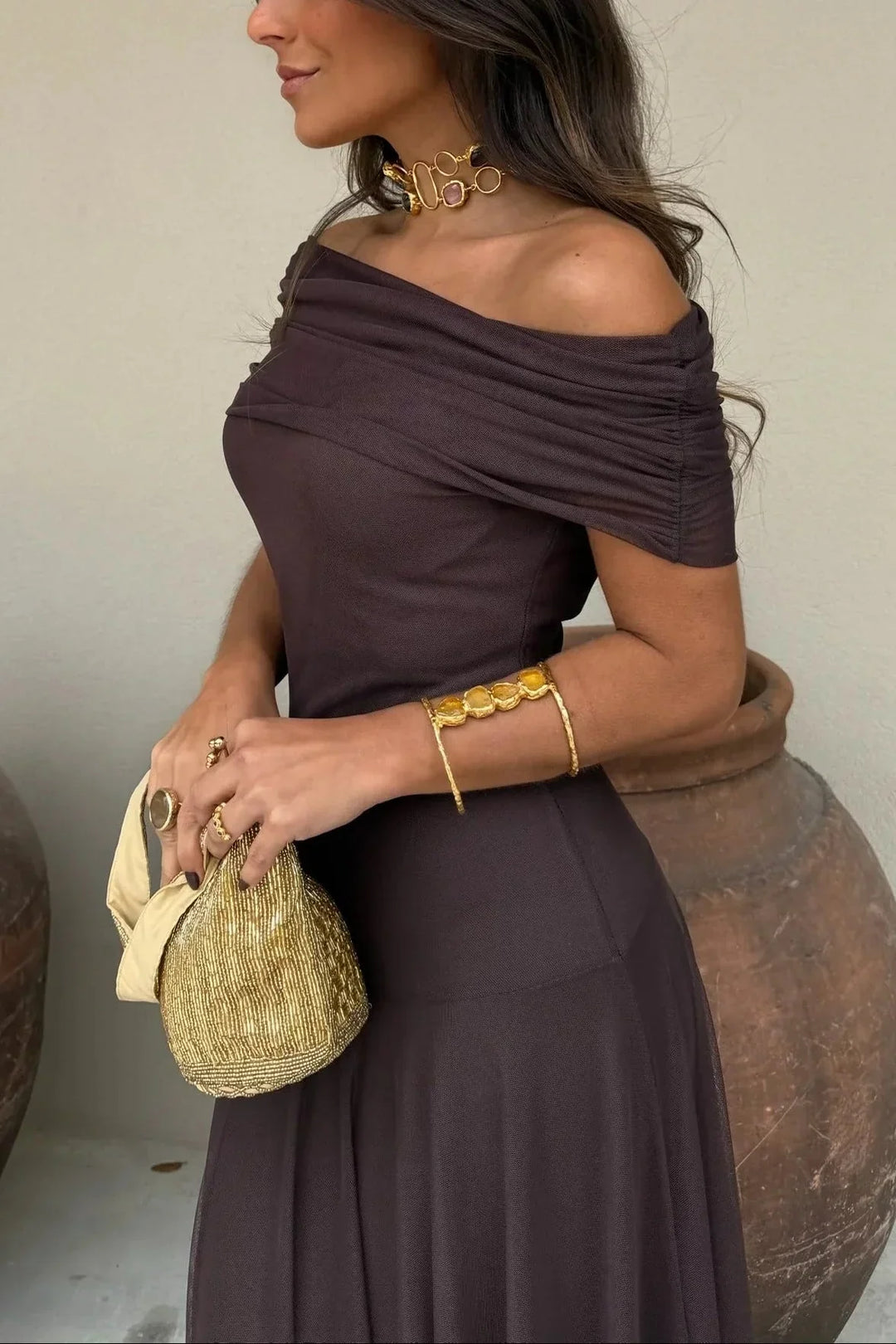 Valentina - Elegant Women's Wedding Guest Maxi Dress with One Shoulder and Draped Detail