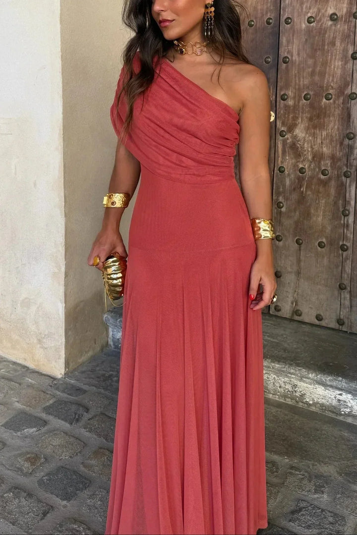 Valentina - Elegant Women's Wedding Guest Maxi Dress with One Shoulder and Draped Detail