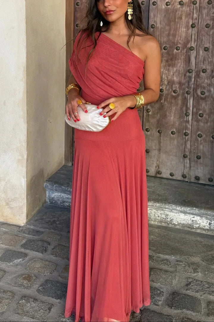 Valentina - Elegant Women's Wedding Guest Maxi Dress with One Shoulder and Draped Detail