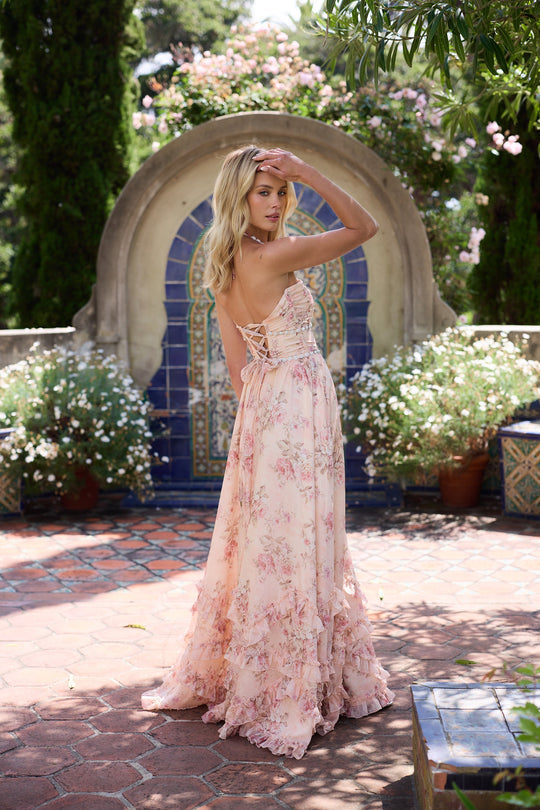 Violet - Flowy Women's Wedding Guest Maxi Dress with Pearl Halter Neck and Ruffle Hem