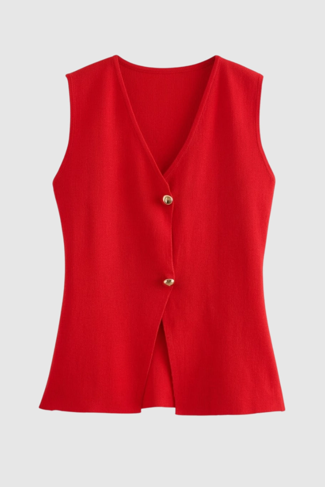 Waistcoat Women - Knitted V-Neck with Gold Buttons Fitted | Chic