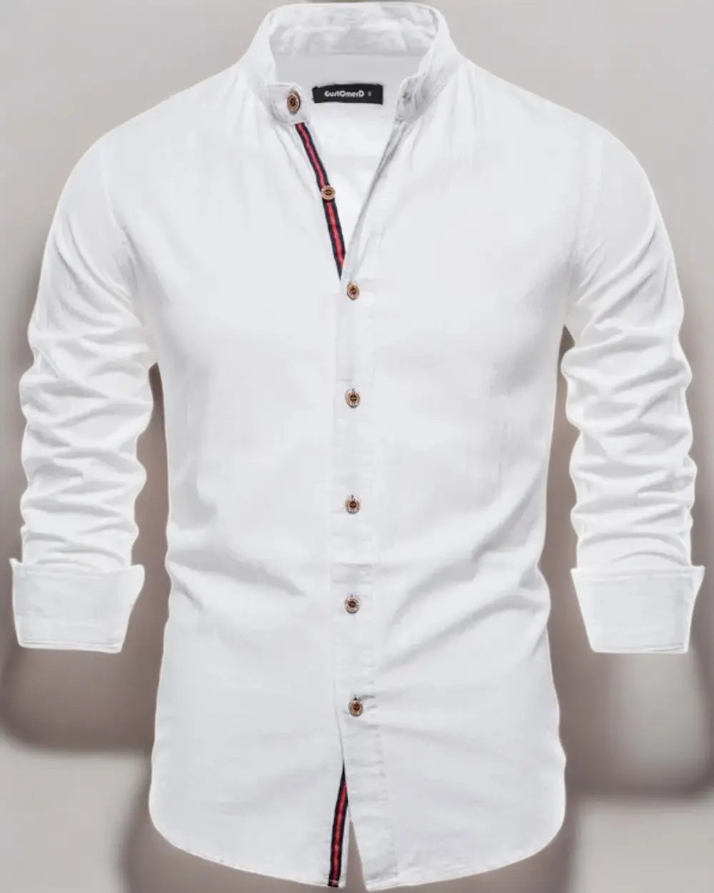 William - Smart Men's Linen Shirt with Long Sleeves and Grandad Collar