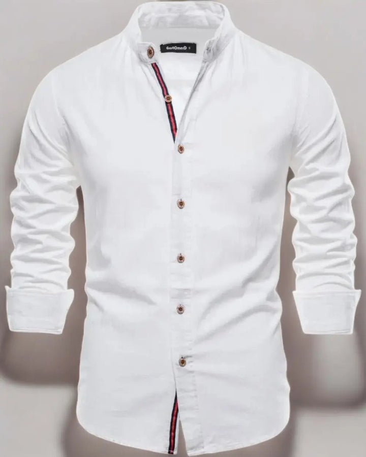 William - Smart Men's Linen Shirt with Long Sleeves and Grandad Collar
