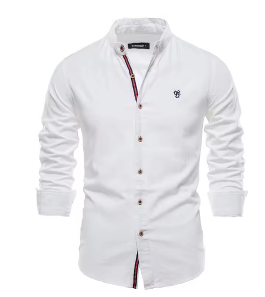 William - Smart Men's Linen Shirt with Long Sleeves and Grandad Collar