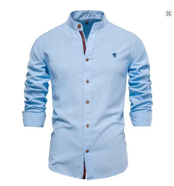 William - Smart Men's Linen Shirt with Long Sleeves and Grandad Collar