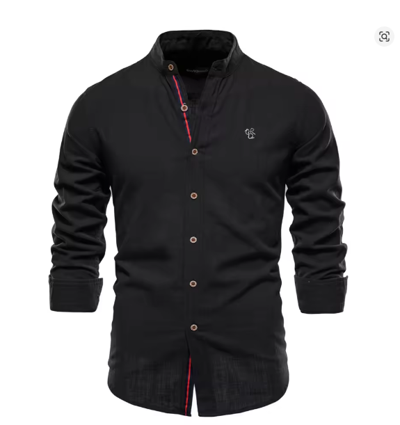 William - Smart Men's Linen Shirt with Long Sleeves and Grandad Collar