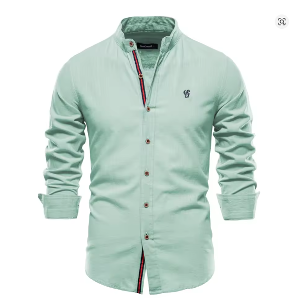 William - Smart Men's Linen Shirt with Long Sleeves and Grandad Collar