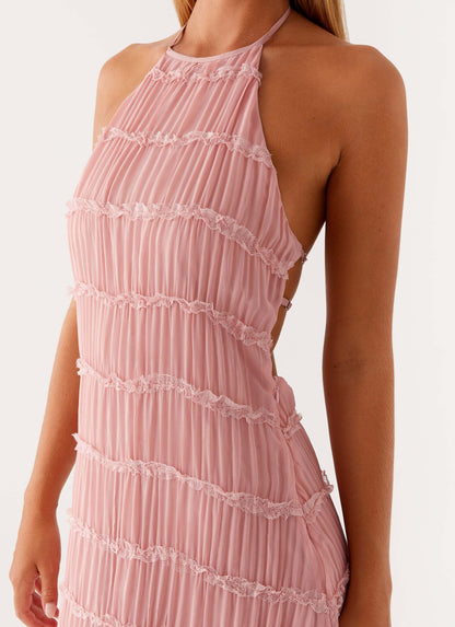 Willow - Elegant Women's Wedding Guest Maxi Dress with Halter Neck and Pleated Ruffle Detail