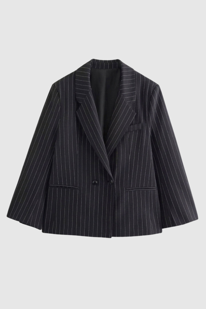Women's Blazer - Oversized Double Button Pinstripe with Wide Lapels | Elegant