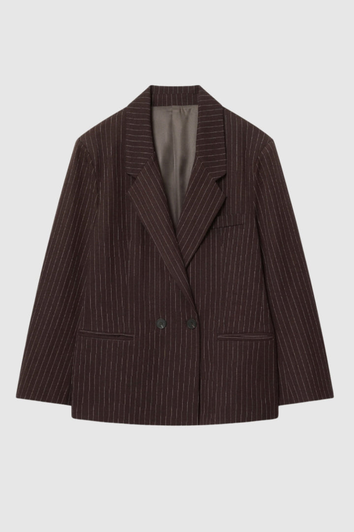 Women's Blazer - Oversized Double Button Pinstripe with Wide Lapels | Elegant