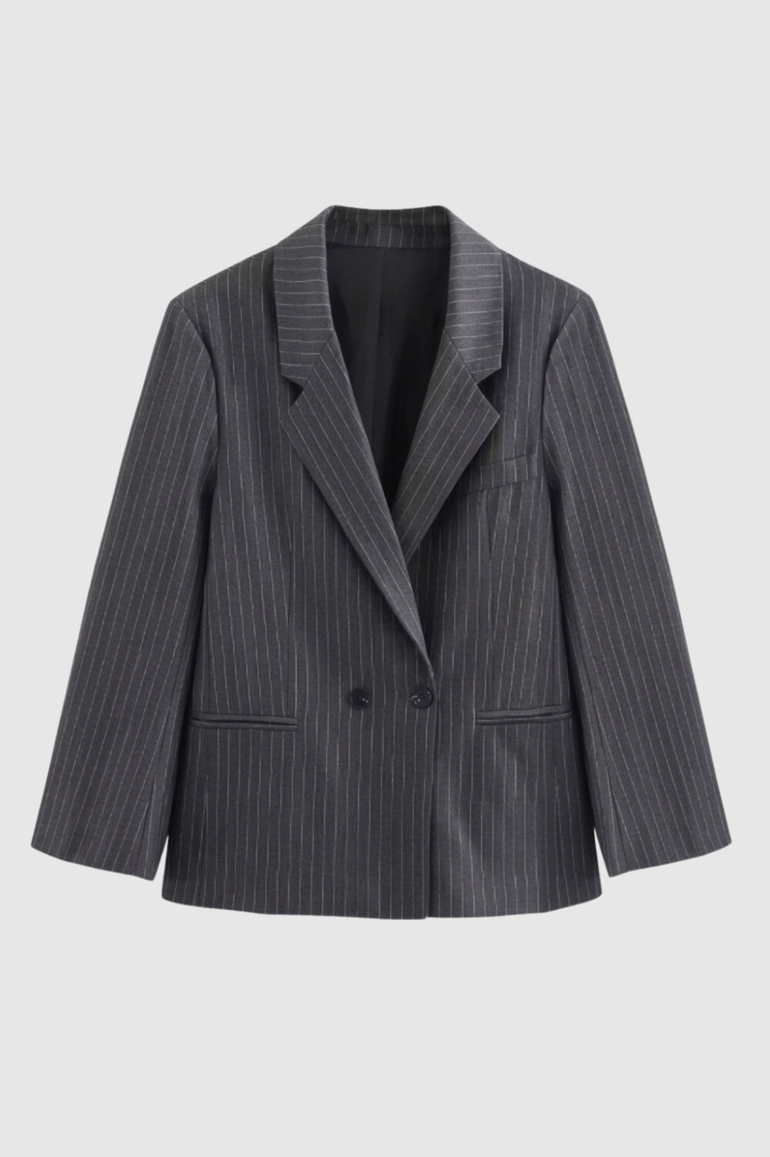 Women's Blazer - Oversized Double Button Pinstripe with Wide Lapels | Elegant