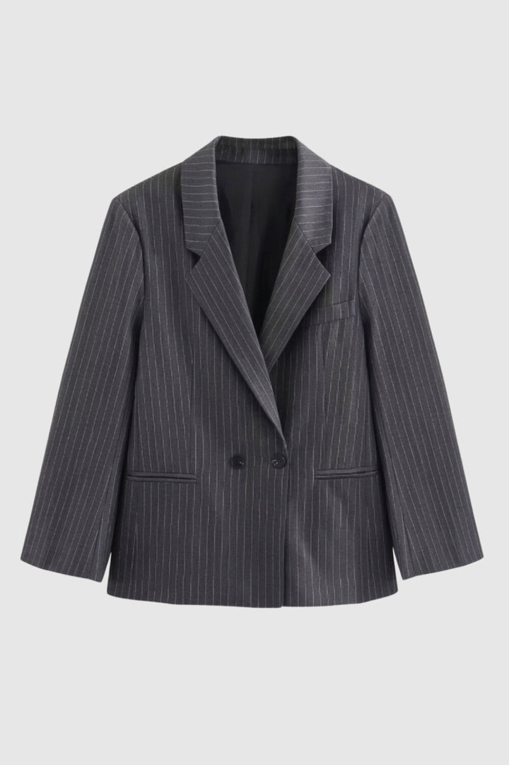 Women's Blazer - Oversized Double Button Pinstripe with Wide Lapels | Elegant