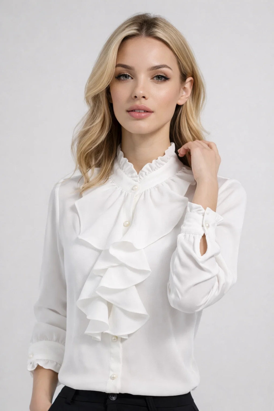Blouse Women - Ruffle Front Long Sleeve | Elegant