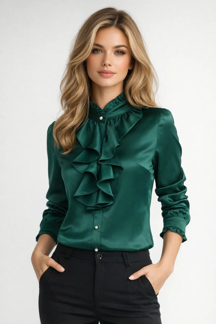 Blouse Women - Ruffle Front Long Sleeve | Elegant