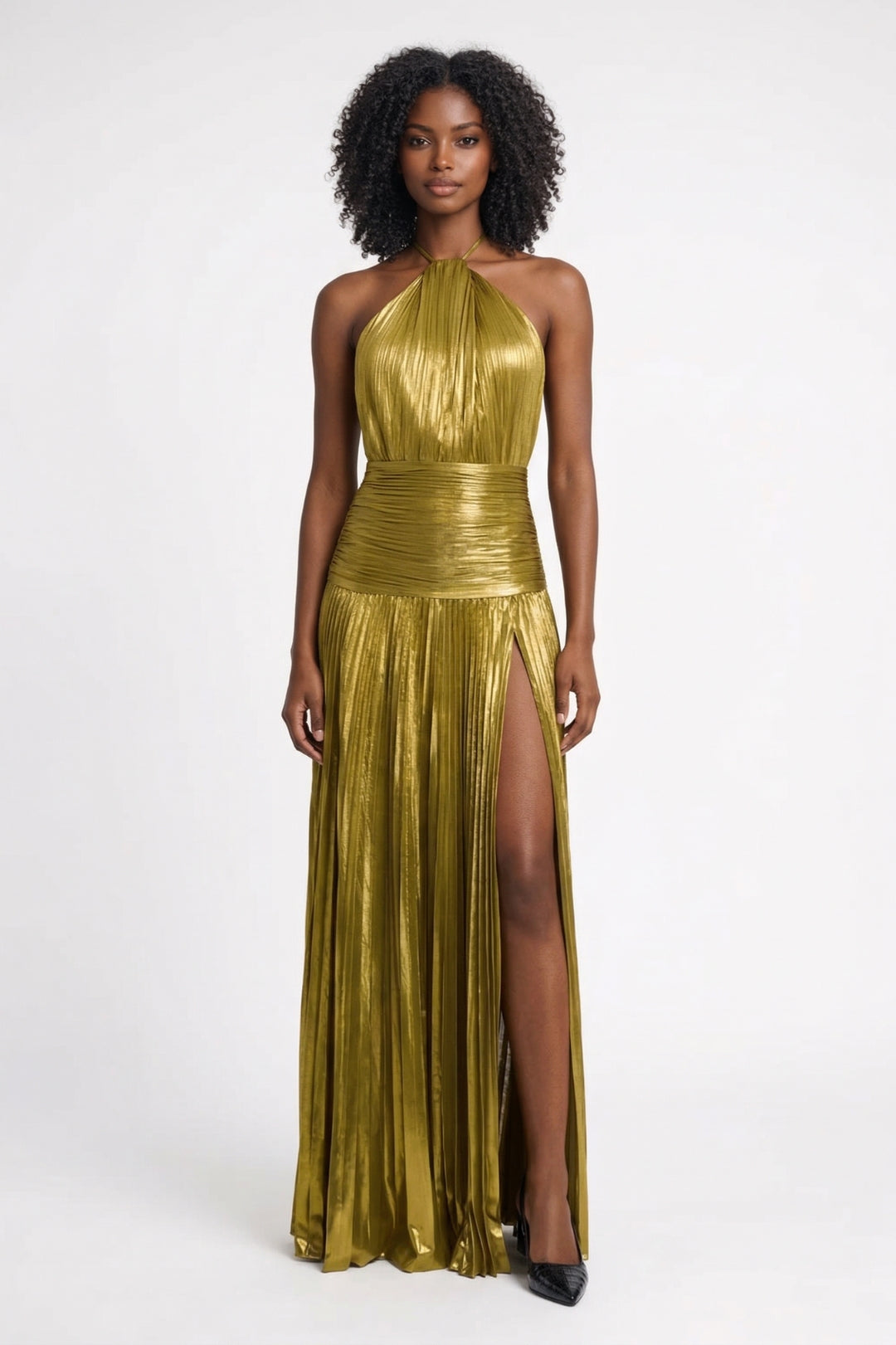Maxi Dress Women - Metallic Halter Neck with High Split | Gala