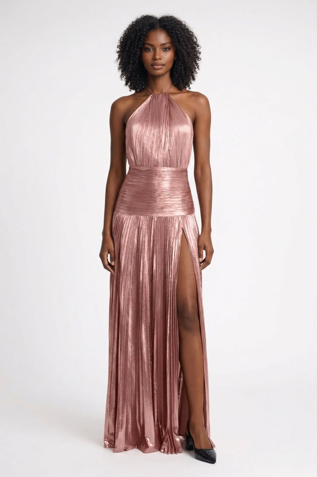 Maxi Dress Women - Metallic Halter Neck with High Split | Gala