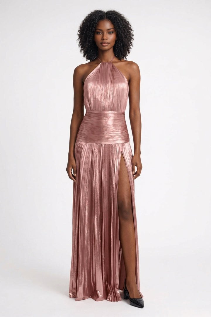Maxi Dress Women - Metallic Halter Neck with High Split | Gala