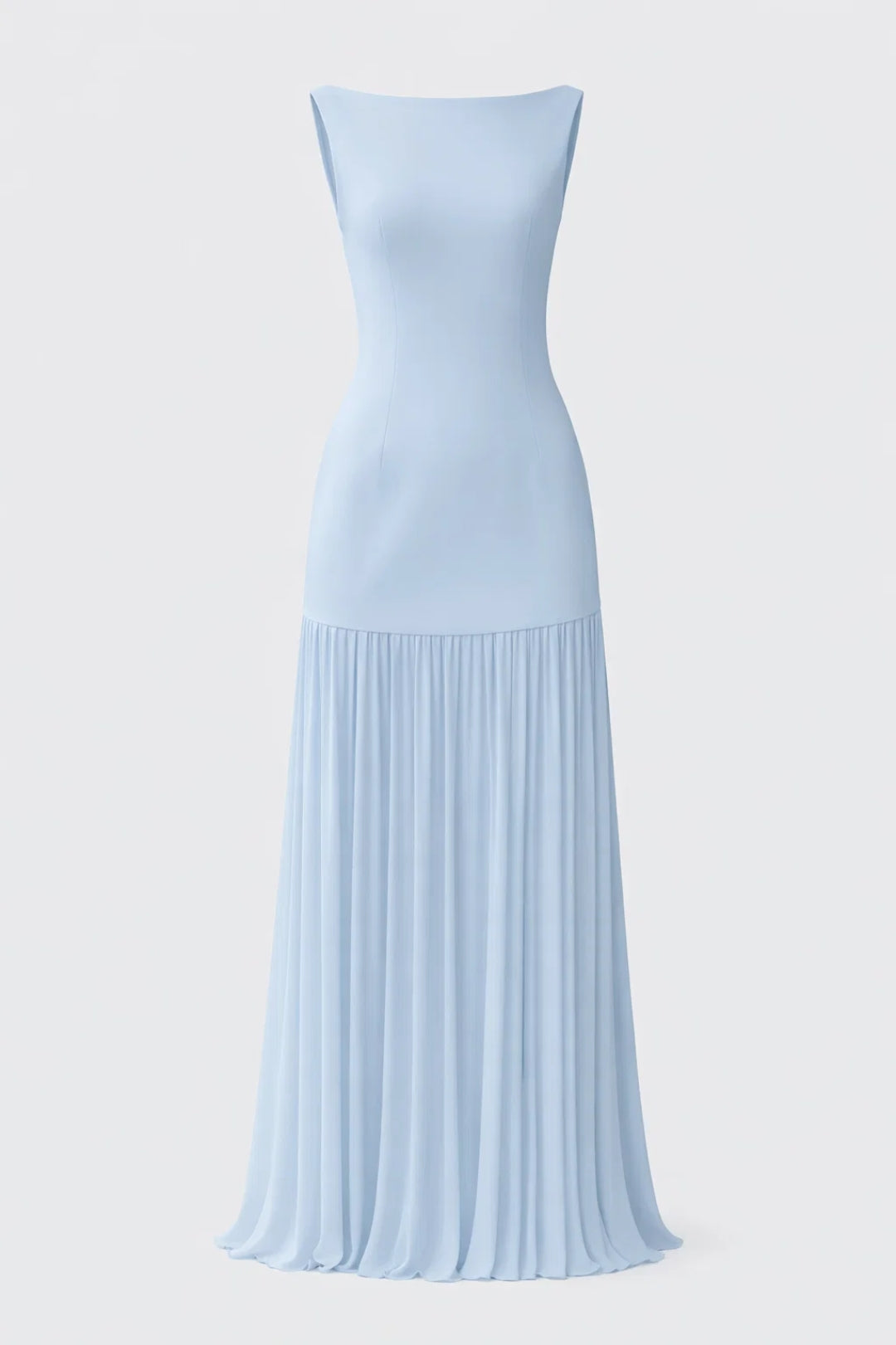 Maxi Dress Women - Boat Neck Sleeveless Fitted Pleated Skirt | Elegant