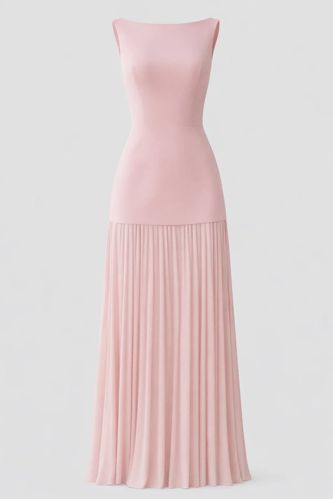 Maxi Dress Women - Boat Neck Sleeveless Fitted Pleated Skirt | Elegant