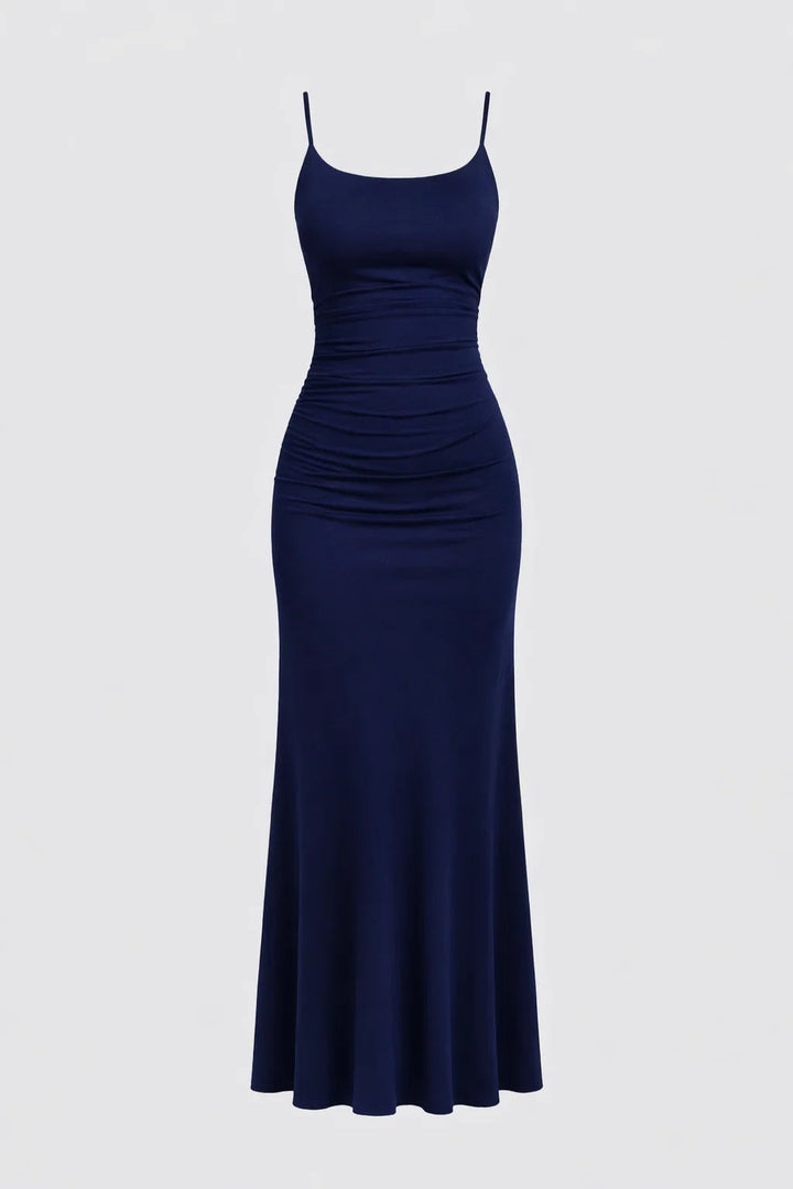 Maxi Dress Women - Strappy Scoop Neck Ruched Bodycon Flared | Elegant