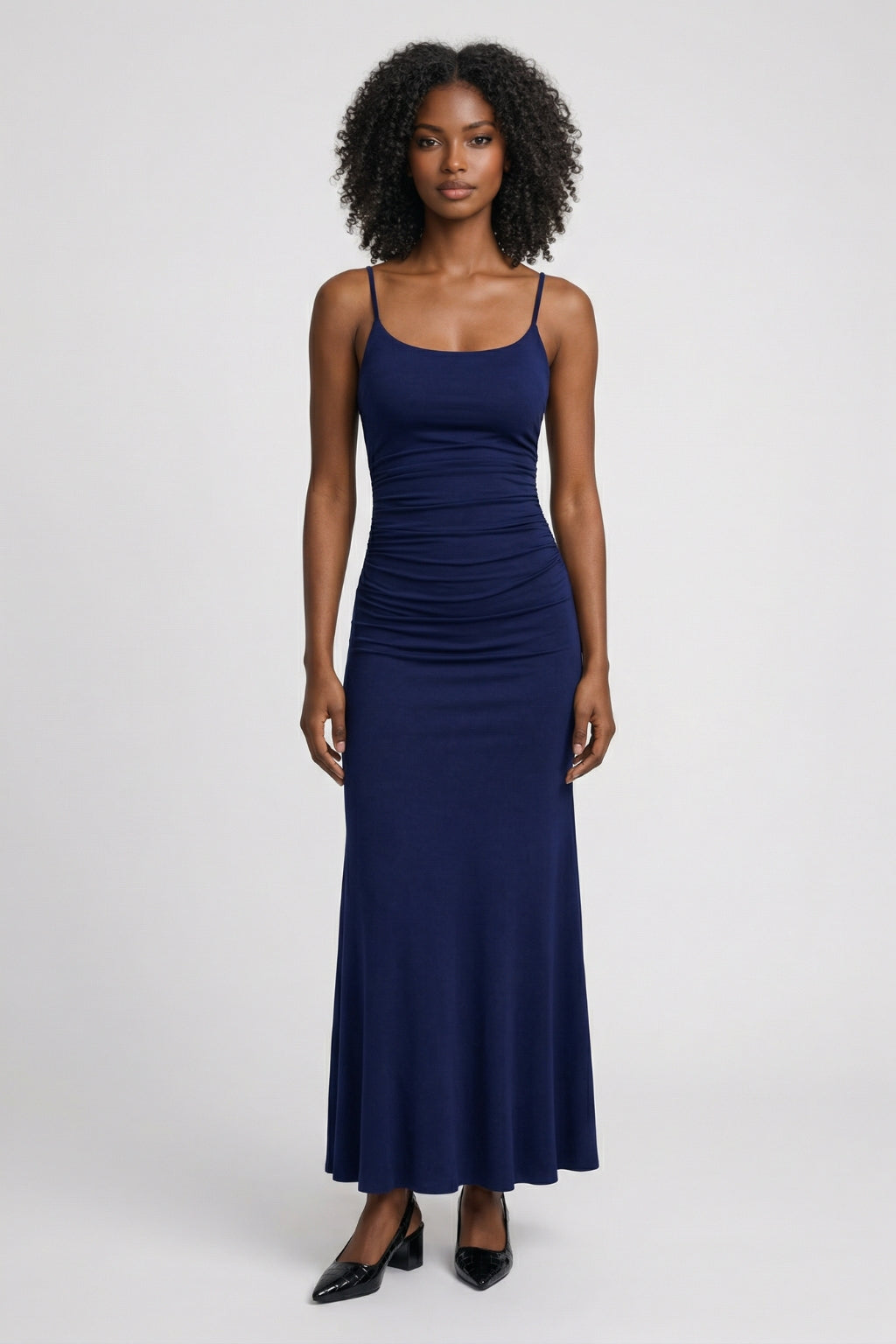Maxi Dress Women - Strappy Scoop Neck Ruched Bodycon Flared | Elegant