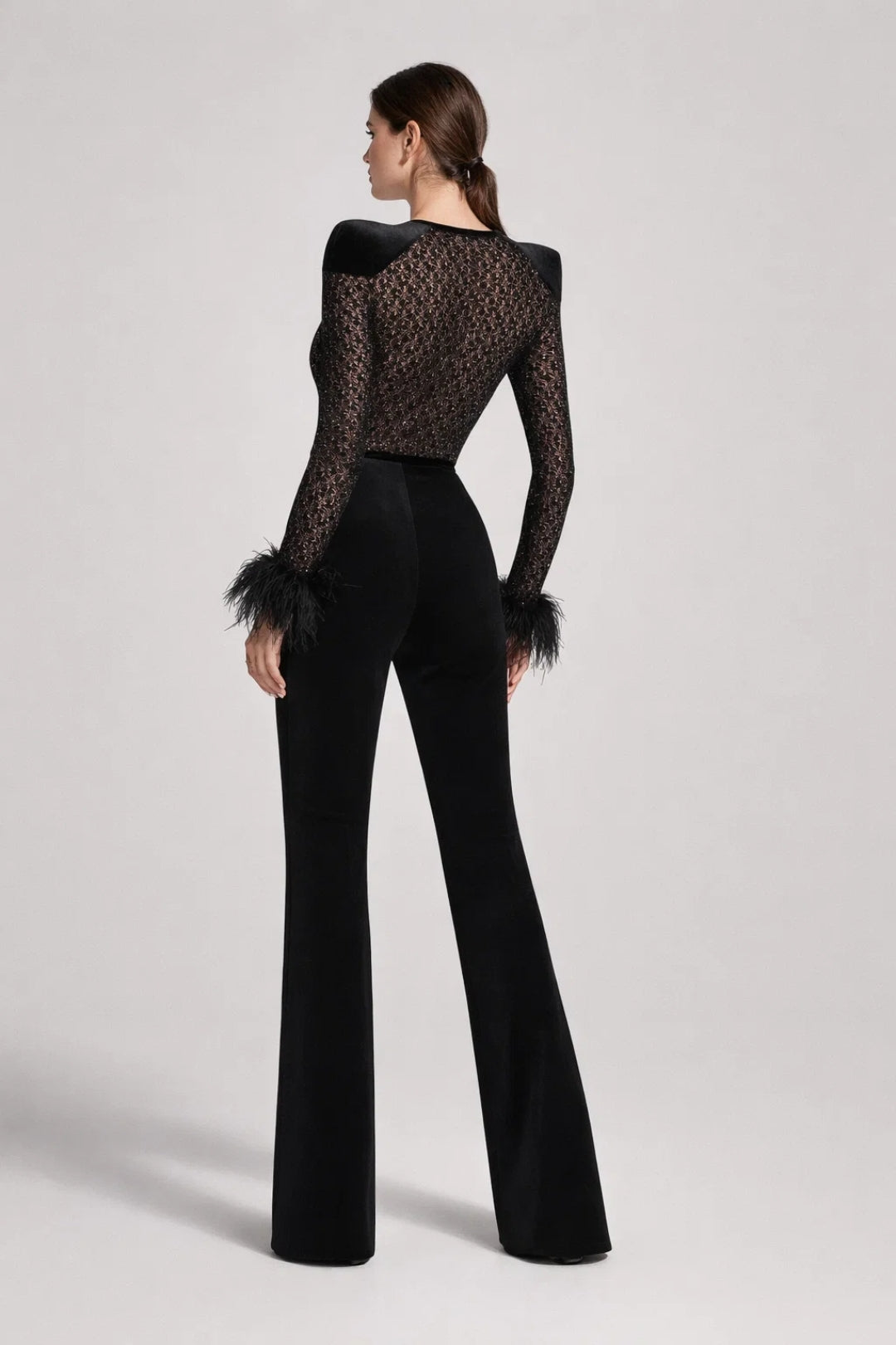 Jumpsuit Women - Long Sleeve Flared Leg Feather Cuff | Gala