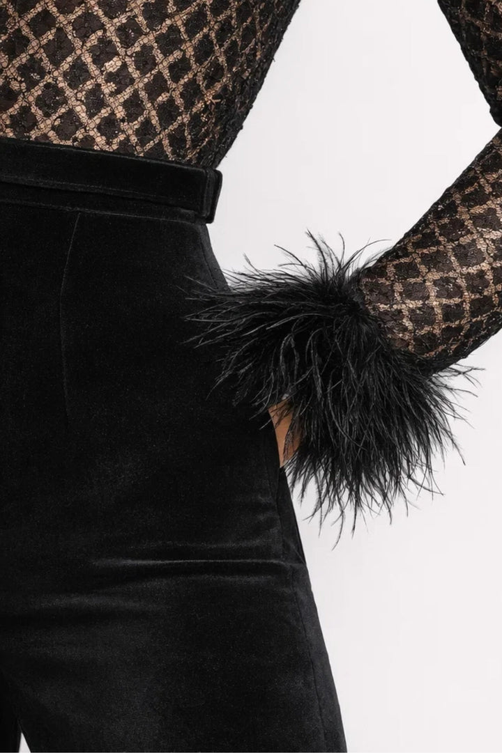 Jumpsuit Women - Long Sleeve Flared Leg Feather Cuff | Gala
