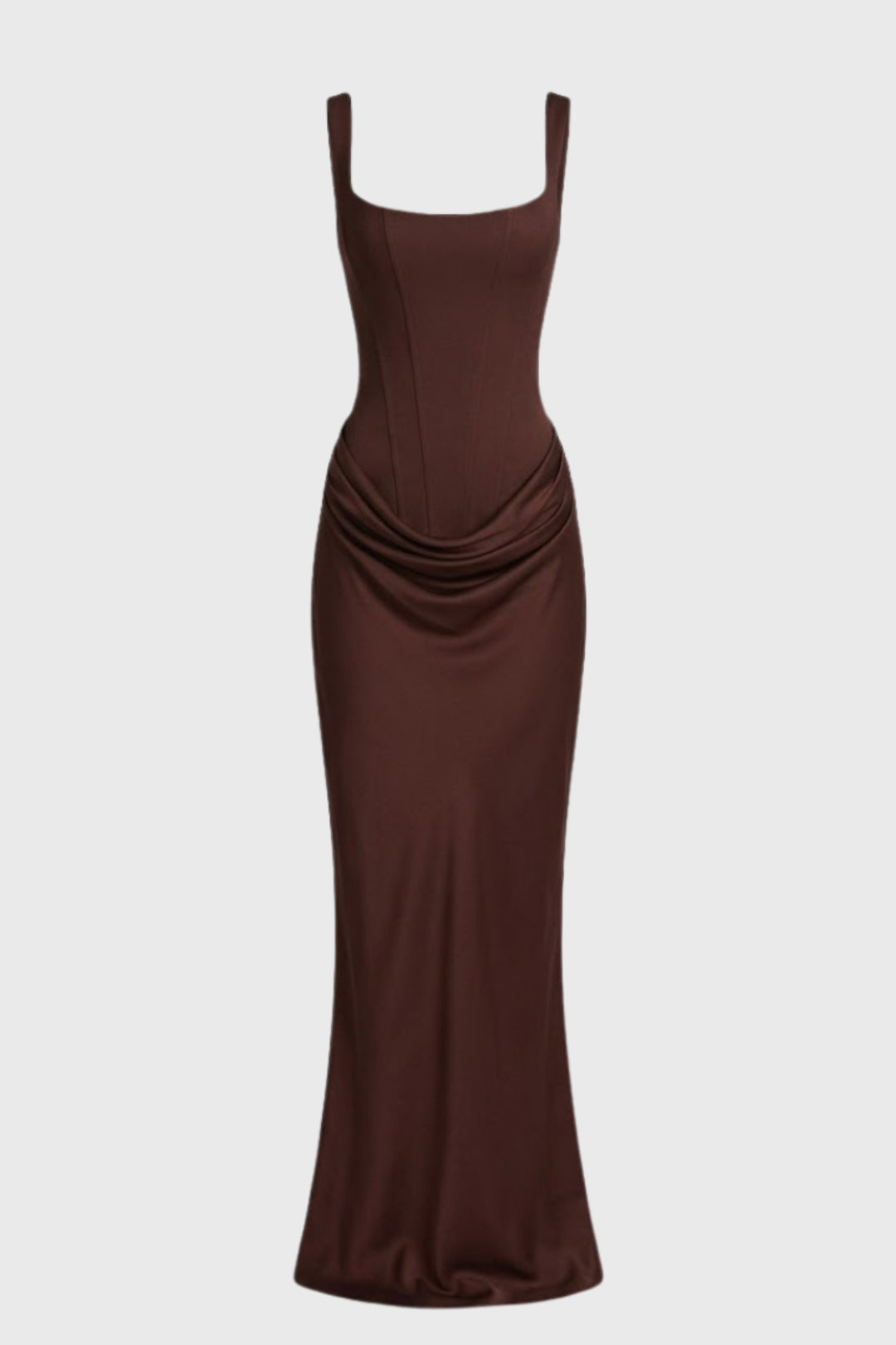 Women's Maxi Dress - Corset Bodice with Draped Skirt and Square Neck | Elegant