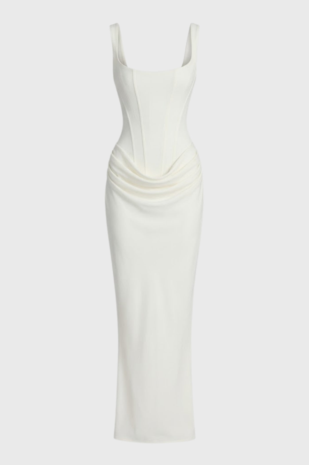 Women's Maxi Dress - Corset Bodice with Draped Skirt and Square Neck | Elegant