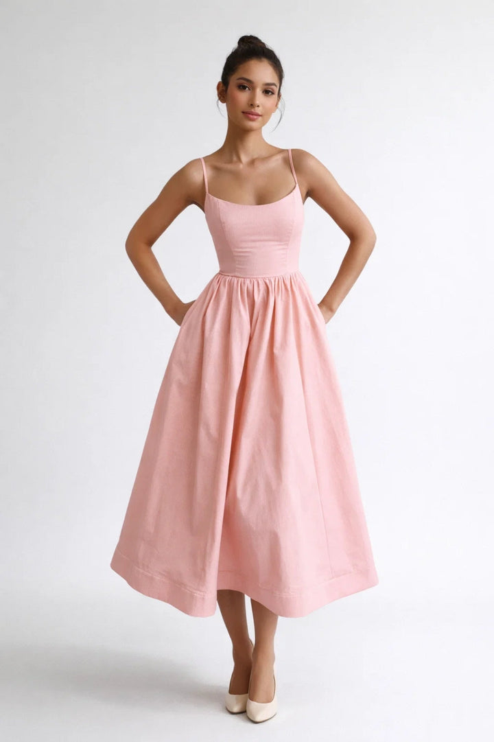Midi Dress Women - Scoop Neck Strappy Full Skirt Corset | Elegant