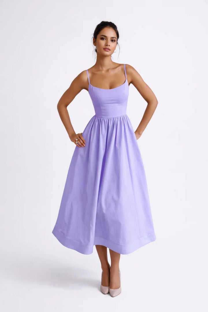 Midi Dress Women - Scoop Neck Strappy Full Skirt Corset | Elegant