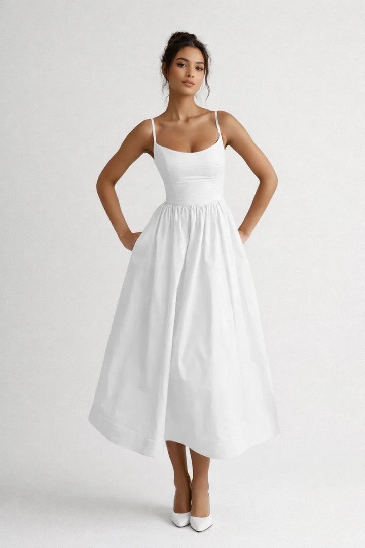 Midi Dress Women - Scoop Neck Strappy Full Skirt Corset | Elegant